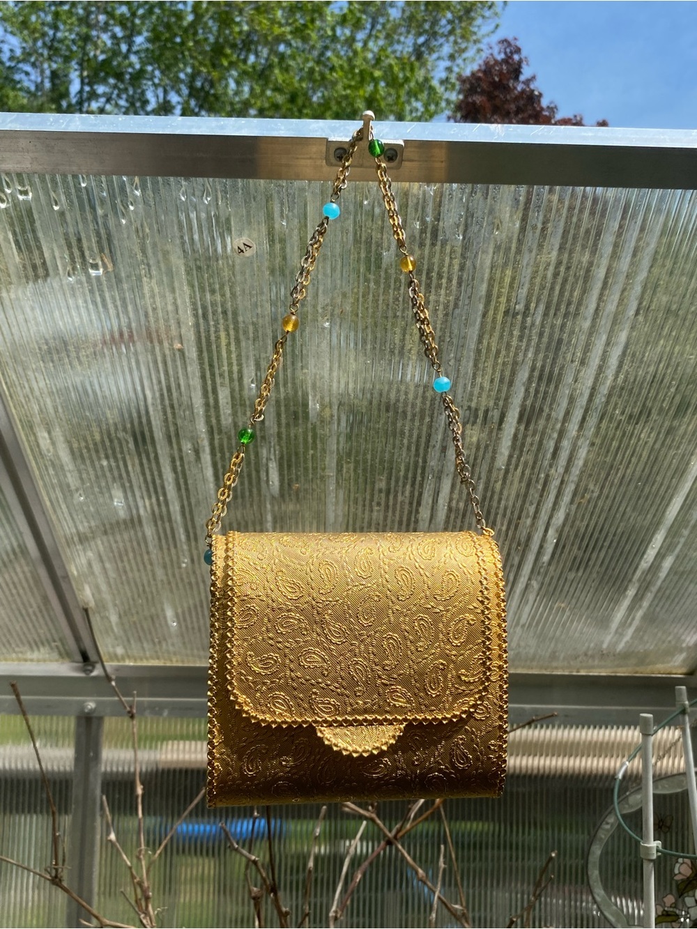 Vintage Italy Gold Metal Paisley Embossed Evening Shoulder Bag Minaudière - Picture 10 of 17